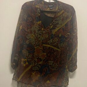LUCKY BRAND/Sheer Paisley Blouse with black camisole